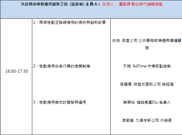 共赴兩岸移動應用創新之旅