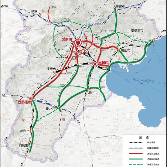 京津冀地區城際鐵路網規劃示意圖