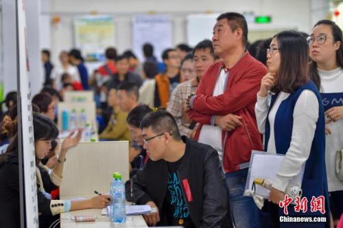資料圖：2017年2月8日，2017年海南省新春首場特大型招聘會在海南省人力資源市場舉行，吸引了眾多求職者前來入場求職。中新社記者 駱雲飛 攝