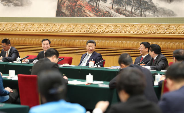 3月7日上午，習近平來到十二屆全國人大五次會議遼寧代表團參加審議。