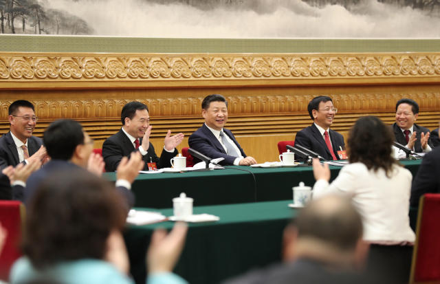 3月7日上午，習近平來到十二屆全國人大五次會議遼寧代表團參加審議。