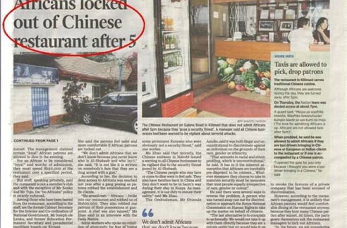 中餐館不接待非洲人 老闆已被捕