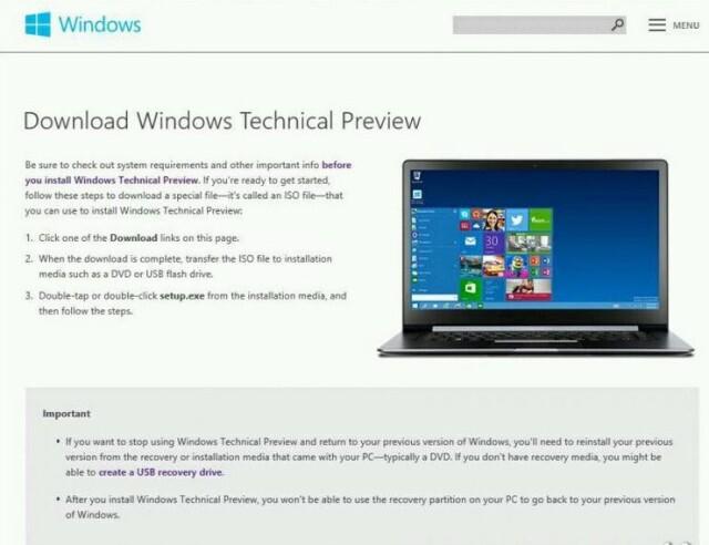 Windows 9技術預覽版將佔4GB空間