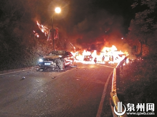 豪車主夜上清源山飆車 5車連撞起火男子受傷