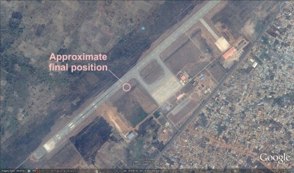 BPG的飛機衝出跑道大致位置(AVH/Google Earth):