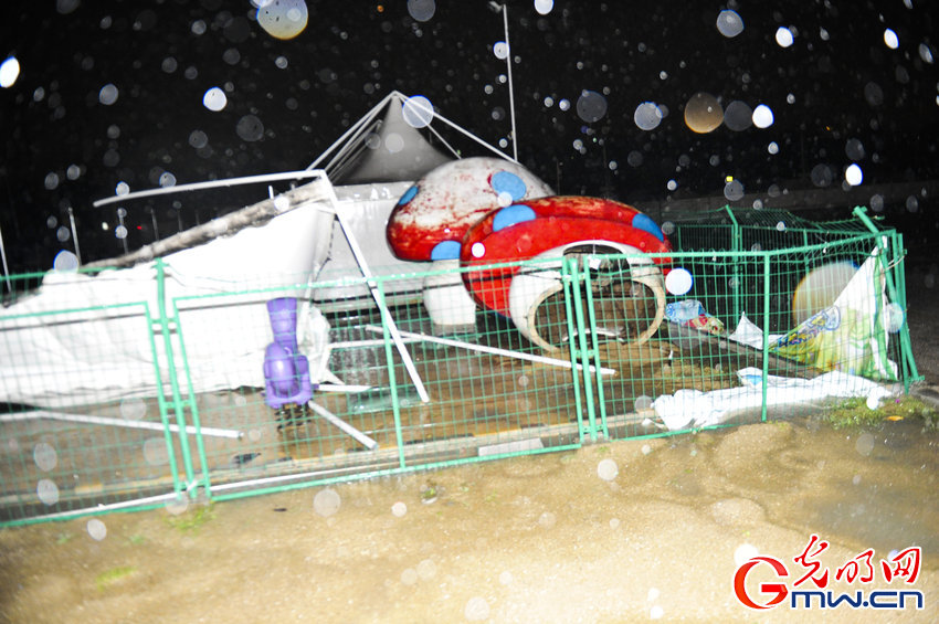 廣州暴雨致奧體羽毛球館頂棚坍塌