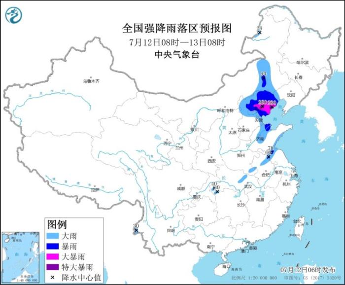 全國強降雨落區預報圖。來源：中國天氣網