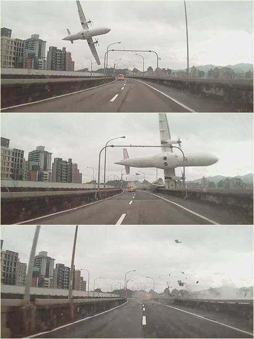 臺灣網友上傳在高架路上拍到機GE235航班4日上午墜落剎那的畫面