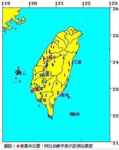 臺灣南部淩晨1：22發生芮氏5.6級地震 3人輕傷