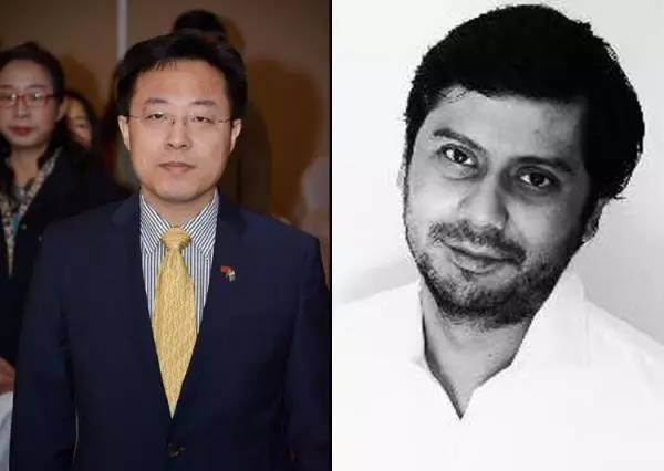 中國駐巴基斯坦大使館臨時代辦趙立堅（左）與《黎明報》記者阿爾梅達（右）