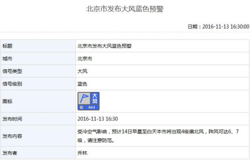 北京市氣象局官方微博截圖