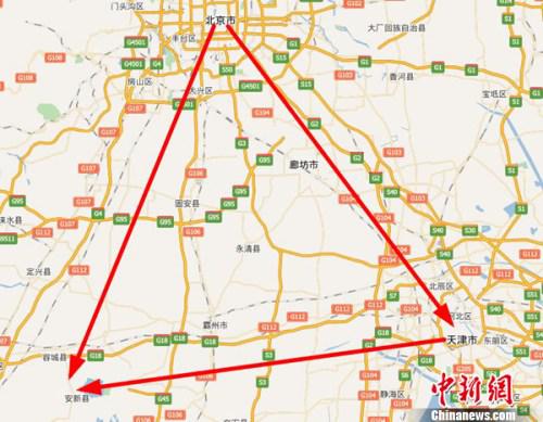 中國設立河北雄安新區。來自地圖截圖。