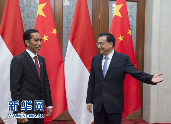 11月9日，中國國務院總理李克強在北京人民大會堂會見印尼總統佐科。新華社記者王曄攝