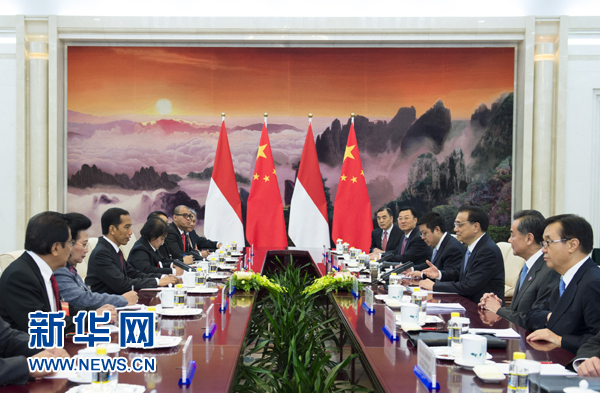 11月9日，中國國務院總理李克強在北京人民大會堂會見印尼總統佐科。新華社記者王曄攝