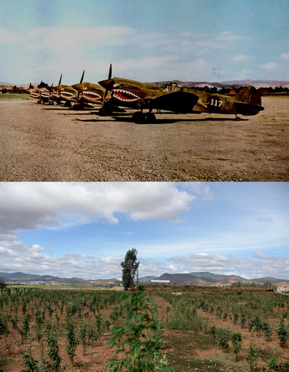 抗日戰爭期間，美國飛虎隊的P-40戰機停在雲南驛機場